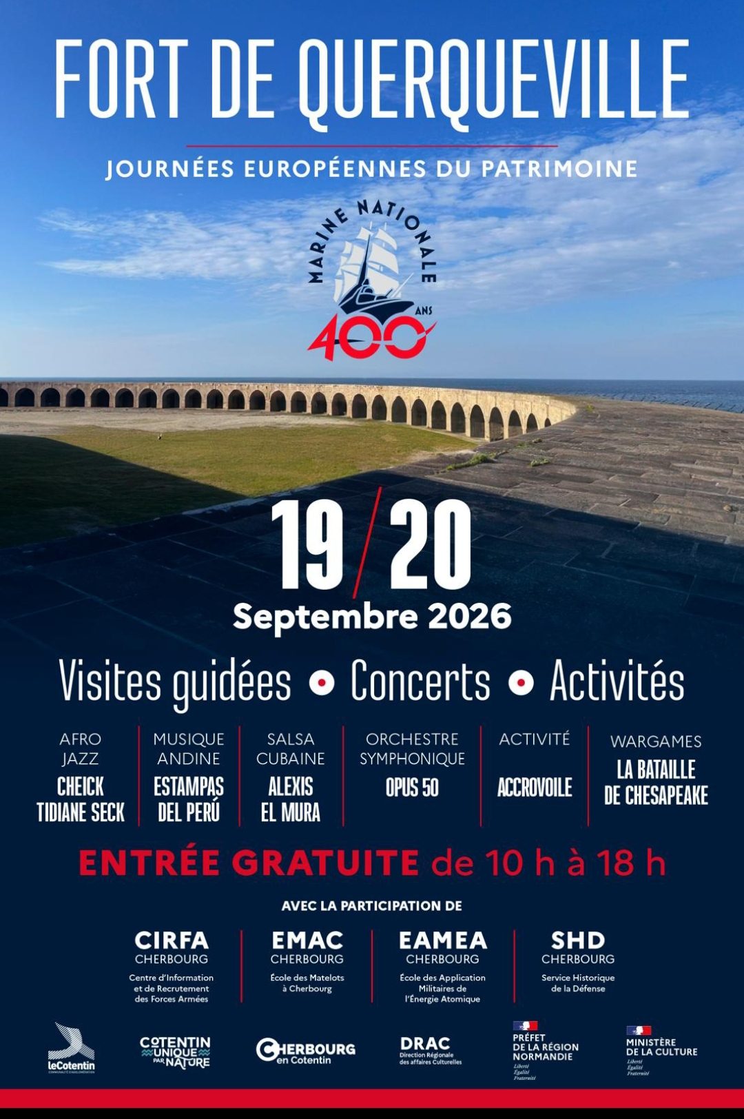 Affiche des Journées européennes du patrimoine 2026 au fort de Querqueville